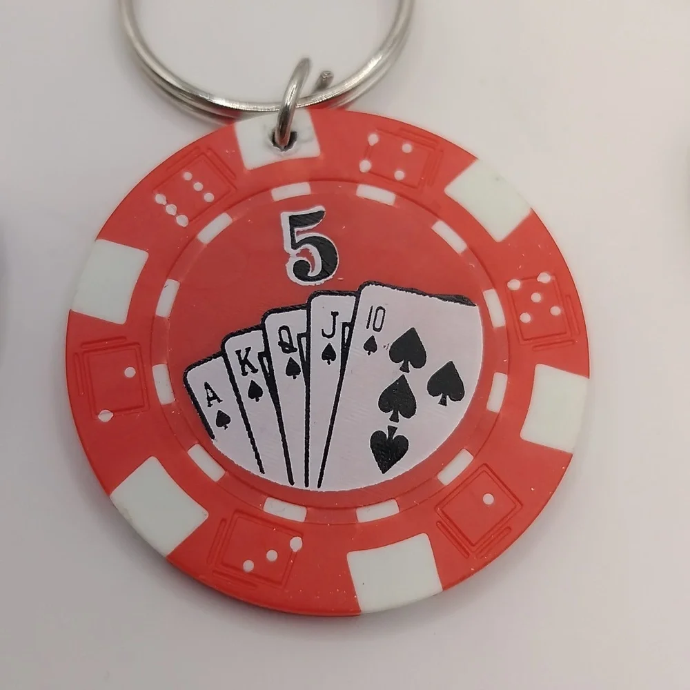 Poker Chip Keychain Bag Charm Trio Red Blue Black White 3 PCS